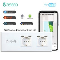 BSEED Wifi 스 셔터 스위치 터치 블라인드 스위치 플러스 EU 벽 소켓 플러그 Tuya Smart Life Google Alexa 앱과 함께 작동, 09 2USB White_01 EU 표준