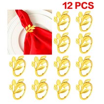 6/12PCS 골드 실버 냅킨 링스 버클 웨딩 크리스마스 생신 냅킨 링은 꽃 잎 Flower Leaf Napkin Rings Serviette Buckle Gold Silver, 12 PCS- 잎 골드