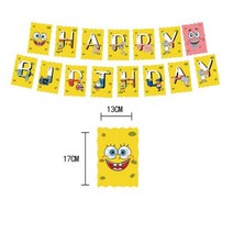 스폰지 밥 생일 파티 장식 풍선 일회용 식기 3D 스폰지 밥 호일 풍선 파티 용품 접시 냅킨, Letter Flag - 1set_As shown
