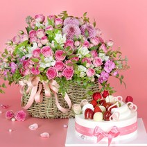 [광진구생화케이크] 99플라워 (당일수령) 핑크장미+케익포함 [ST-A1862] - 전국꽃배달서비스 로즈데이 선물 생화 케이크 당일배송