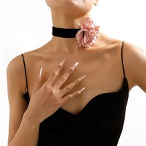 패션목걸이 예쁜 심플 큰장미 꽃 초커 여성을 위한 와이드 소프트 블랙 벨벳 파티 목걸이 로맨틱 기질 패