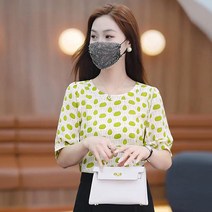 여름 블라우스 반팔 라운드 캐주얼 숙녀 프린트 패션 도트 루즈핏 상의