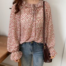 수엠W 여성 플라워 프릴 블라우스 S043 쉬폰꽃BL