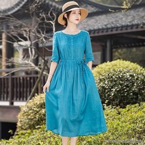 뉴타임즈 리넨 원피스 빅 스윙 미디스커트 NO341Z