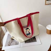 바퀴 달린 가방 스누피 대용량 캔버스 숄더백 여성용 여름 토트 백 학생용 핸드백 보관 가방 다양한
