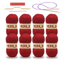 뜨개실 8p + 꽈배기바늘 + 줄바늘 + 돗바늘 + 가죽라벨, 915 버건디, 85m