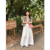 바스락원피스 키작녀원피스 화이트 나시 민소매 롱드레스