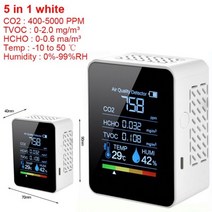 이산화탄소 TVOC HCHO 검출기 대기질 모니터 CO2 미터 디지털 온도 습도 측정기 대기 질 모니터, 5in1 white