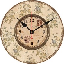 괘종시계 벽 시계 벽걸이 인테리어 나무 청자 꽃 로마 라운드 홈 거실 똑딱 거리는 소리 소박한 인치, 25322, 16인치(40cm)