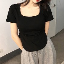 [레티고] U넥 옆 트임 슬림 반팔 티셔츠