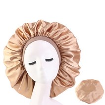 새로운 패션 여성 새틴 나이트 수면 캡 헤어 보닛 모자 실크 헤드 커버 넓은 탄성 밴드, 01 Khaki