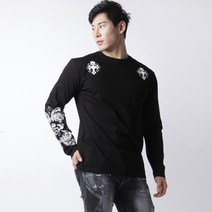 그린바나나 2021년 남자 블랙 긴팔 라운드 연예인 스타일 디자이너티셔츠 봄티셔츠 유니크 독특한 그래픽 GB_graphic_black
