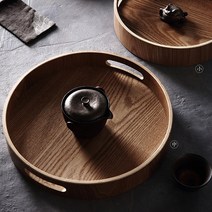 리빙스토리 원목트레이 대나무 원형 손잡이쟁반 우드트레이 플레이트, 원형트레이 35cm
