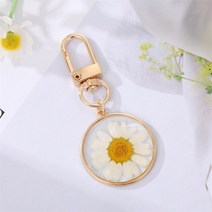자동차키링 커플열쇠고리 말린 꽃 두려움 버섯 키 체인 열쇠 고리 친구 선물 레인보우 거북이 잎 데이지 가방 자동차 에어팟 상자 액세서리, [03] White bai hua