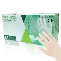 의료용 라텍스 장갑 일회용 위생 장갑 글러브 파우더프리 병원 진료용 식품 요리 미용 방역 다용도 다목적 작업용 ENDO MEDICS 휴넥스, 휴넥스 ENDO진료용라텍스장갑/비멸균_M_A04556
