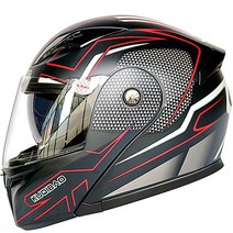 에스티 오토바이헬멧 풀페이스 블루투스 시스템 경량 바이크 하이바, L, 블랙+레드