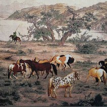 말 그림 돈나무 액자 Thangka 자수 그림 말 풍경 화가 홈 인테리어 걸이형, 01 24x63