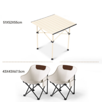 터치온리 켐핑용 접이식 igt테이블 롤테이블, （1테이블 2의자）화아트 중형 테이블 의자（화아트）x2