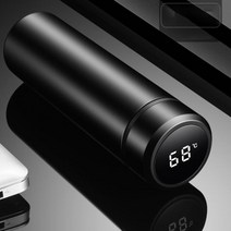 보냉 보온 원터치 스텐 물병 온도표시 500ml 커피 아기 수유 분유 텀블러, 블랙