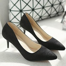 여성 스웨이드 미들힐 펌프스 구두 낮은굽 로우힐