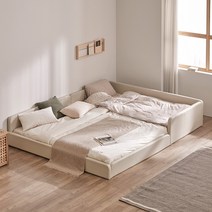 도담 마루 슬림 밸런스형 패밀리침대 SS+Q_프레임+SS풋보드, 베이지