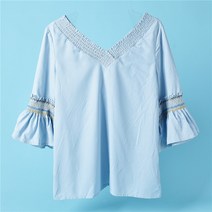 여성 블라우스 블루 린넨 셔츠 봄가을 대학생