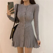 [바니드 상표특허] 여성 라운드 슬림 주름 미니 니트 원피스 1533