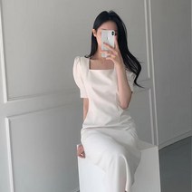하객룩 30대 결혼식 하객원피스 스웨어넷 실크 반소매 슬림 미디 롱 원피스
