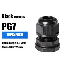 케이블글랜드 공장 직접 10 pcs rohs 인증 ip68 presse etoupe pg7 3-6.5mm 방수 나일론 케이블 글랜드 방수 가스켓 플라스틱, pg7 블랙