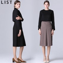 리스트 리스트 절개 라인 플레어 미디 스커트