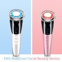 뷰티디바이스 5 in 1 휴대용 핫 콜드 메이크업 리무버 EMS LED 광자 테라피 페이스 리프트 롤러 마사지 딥 클리닝 장비, Pink NO Box