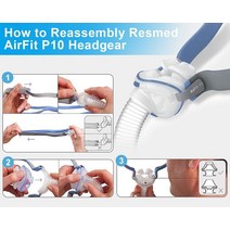 코골이 기구 성인 숙면 교정기 양압기 확장기 ResMed Airfit P10 비강 베개 용 교체 헤드 기어 3 개 CPAP 마스크 스트랩 개 조정 클립 6 포함
