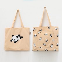 ANKRIC 여성 양면 캔버스백 팬더 프린트 숄더 에코백 토트백