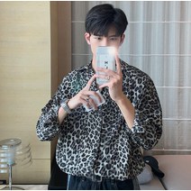 남성호피셔츠 오버핏 가을옷 실케면 링클프리 긴팔남방 케쥬얼