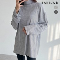 [바닐라비] 여성 루즈핏 하프넥 스트라이프 티셔츠