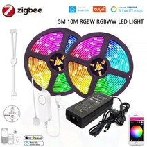 스마트 조명 Zigbee 3.0 스마트 LED 컨트롤러 DC12V 5M 10M 5050 RGBW 스트립 조 알렉사용 유연한 Tuya 앱, 01 5M RGBWW Kit_02 US Plug, 02 Waterproof