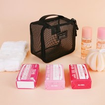 블랑블랙 메쉬 네모 파우치 휴대용 여행용 헬스 목욕가방 블랙