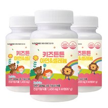 [일동생활건강] 키즈튼튼 어린이 아연 + 셀레늄 60정 x 3병 총 6개월분 츄어블 비타민 셀렌 건강식품, 단일속성