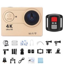 자전거블랙박스 바디캠 오토바이블랙박스 울트라 hd 4k 액션 카메라 30fps 와이파이 2.0 인치 170d 30m 수중 방수 헬멧 비디오 녹화 캠 원래 스포츠 카메라, 골드 텔레컨트롤, 카드 없음, 골드 텔레컨트롤