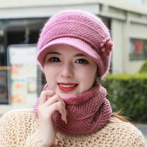 방한/보온 챙 니트캡 예쁜 꽃 중년 여성 겨울 방한 털 모자