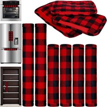 Boao 6 Pieces Christmas Refrigerator Cover Door Handle Covers Thick Plaid Kitchen Appliance Covers H, Buffalo Plaid_Black and Red