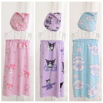 [엔피니원] 산리오 캐릭터 목욕 샤워 로브 랩 가운 타월, 8. 핑크 헬로키티 로브75cm +샤워캡