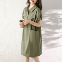 2023 면 반팔 원피스 여름 얇은 빅사이즈 루즈핏 캐주얼 미디 스커트