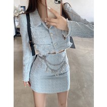 트위드셋업 트위드 투피스 하객룩 피로연 크롭 Xiaoxiangfeng 튀김 거리 노화 감소 정장 스커트 여성 봄과 가을 탑 코트 가방 힙 세트