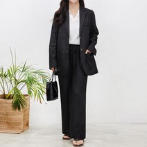 CDSS 여자 린넨 자켓 긴바지 세트 여성 마이 슬랙스