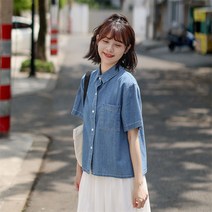 여성 루즈핏 얇은 반팔 데님자켓 여름셔츠 청코트 여성상의