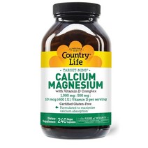 Country Life Vitamins 칼슘 1000mg 마그네슘 500mg With 비타민 D 400 IU 비건 캡슐, 240개입, 1개, 240정