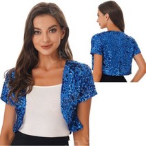 여성 크롭 반팔 숏 자켓 여름 반소매 프론트 반짝이 블레이저 스팽글 자켓 코트 클럽 파티