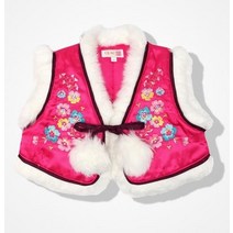 여아 털배자 유아 아기 아동 아씨 한복 꽃분홍 자수털배자