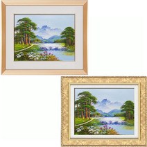 진품 / 배산임수 풍경화그림 물 그림 산수화 풍수에좋은 생기 풍경 액자 인테리어 부자되는 생기 사무실 거실 거실 유화그림, 6번 액자 (추천)
